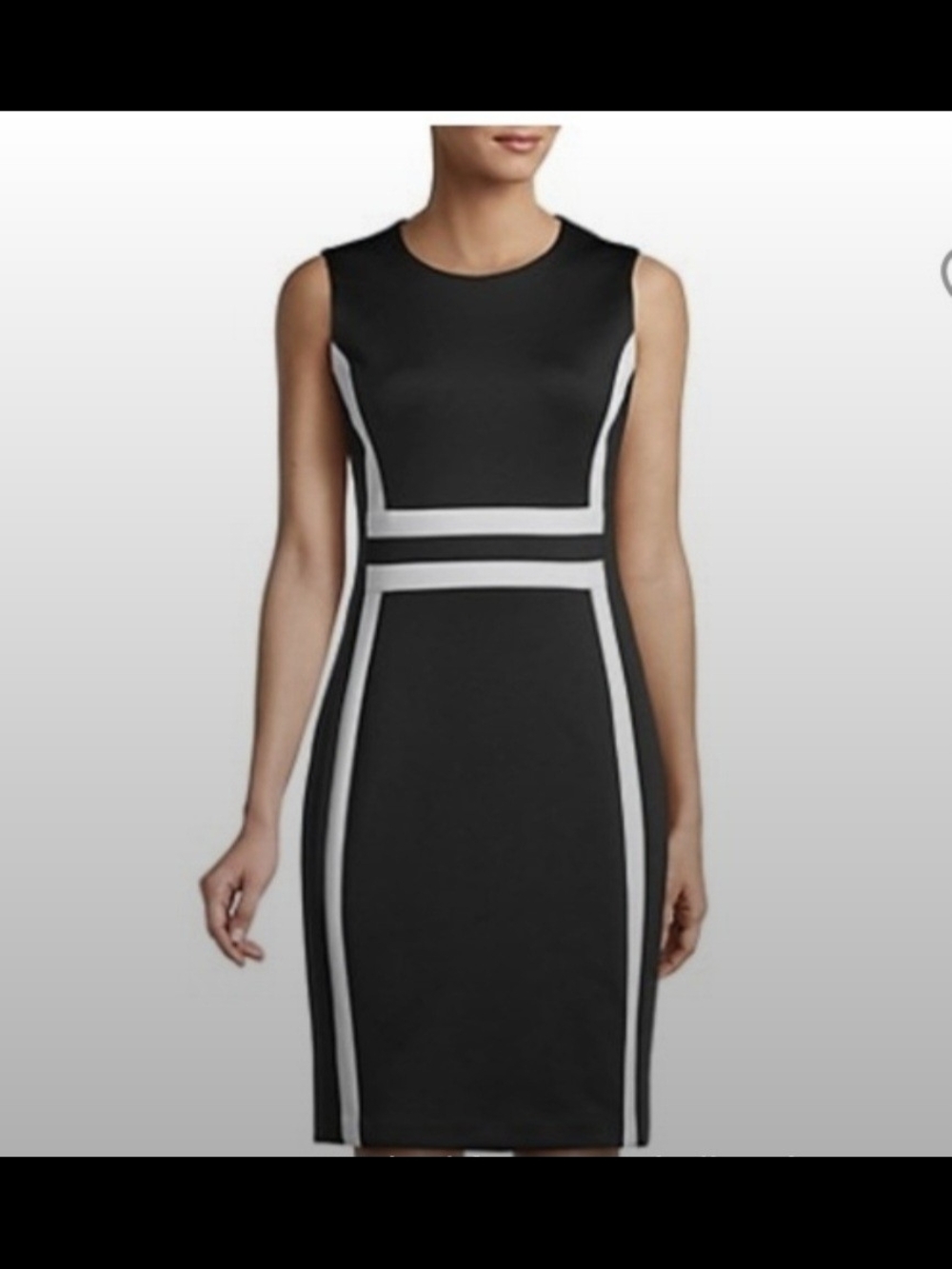 NWT Calvin Klein Black Sheath Dress with White Paneling